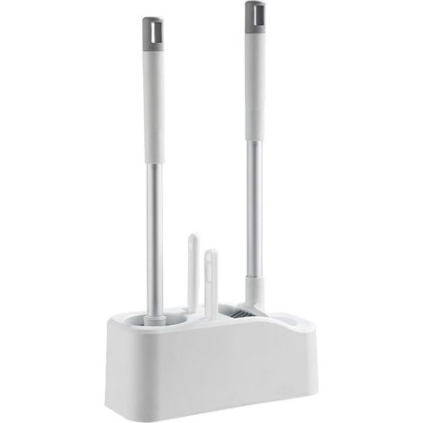 Brosse WC murale, ensemble de deux brosses pour cuvette de toilette, brosse WC à long manche en plastique avec base poreuse, brosse WC pour salle de bain, porte-brosse WC (1/4)