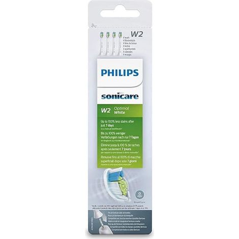 Brossettes de rechange noires Philips Sonicare W2 (lot de 4), compatibles avec les brosses à dents Sonicare, poils souples pour un nettoyage en profondeur, noires. (1/3)