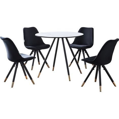 Dorchester LUX Sofia-Esszimmerset – ein weißer Esstisch aus Holz und ein Set mit 4 schwarzen Vevet-Esszimmerstühlen – Esszimmerküche (1/5)