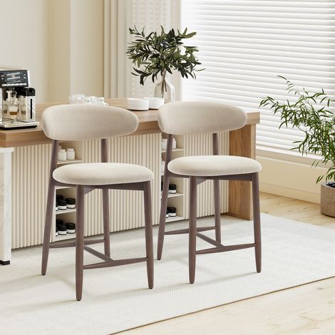 COLAMY B6269-2P-BE-FB Pack de 2 sillas de bar – Taburetes modernos con respaldo alto, asiento cómodo de tela, para barra, isla de cocina o comedor - estructura de madera