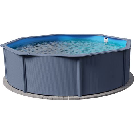 Stahlwandpool rund Classic 360x120 cm, Stahl 0,4 mm anthrazit, Folie 0,3 mm blau, overlap (1/5)