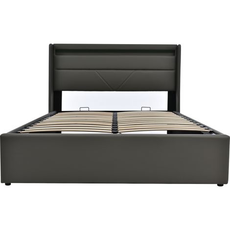 Cama arcón hidráulica 160x200 cm con tira LED, cama tapizada gris HOMVRA (1/5)