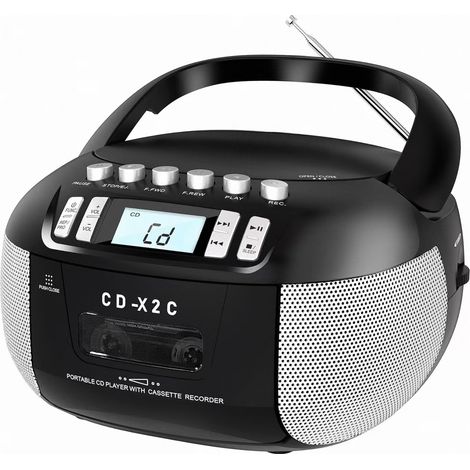 Lecteur CD - Lecteur Cassette - Radio AM FM - Enregistreur Voix et Musique - Affichage LCD - Alimentation Secteur ou Piles - Entrée AUX Casque - Compatible CD-R CD-RW - 1 Pièce (1/5)