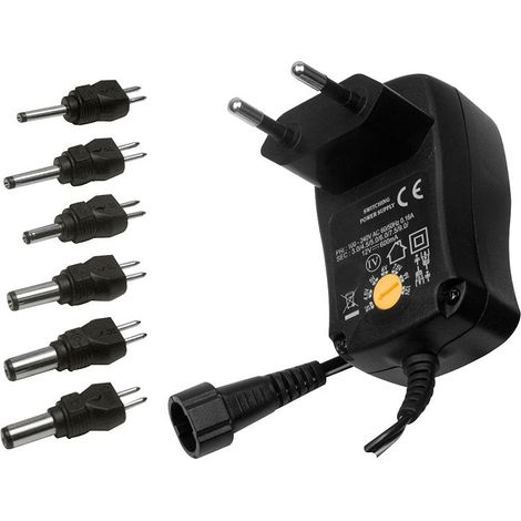 Alimentatore switching con tensione regolabile 3/4,5/5/6/7,5/9/12 Vdc 600mA, 6 spinotti inclusi - Victory