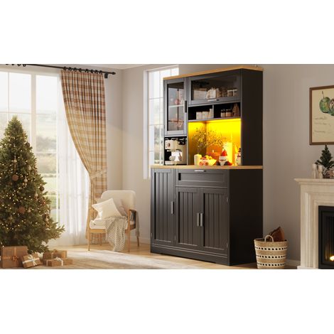 Mobile alto da cucina con vetrina e LED, 104 x 40 x 180 cm, nero HAVRYA (1/5)