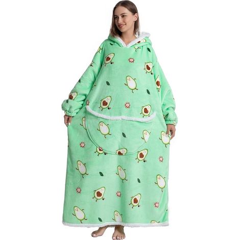 Couverture à capuche surdimensionnée - Ultra douce et chaude - Flanelle à manches - Joli imprimé - Intérieur moelleux et ne peluche pas - Sans odeur - Taille unique (1/4)