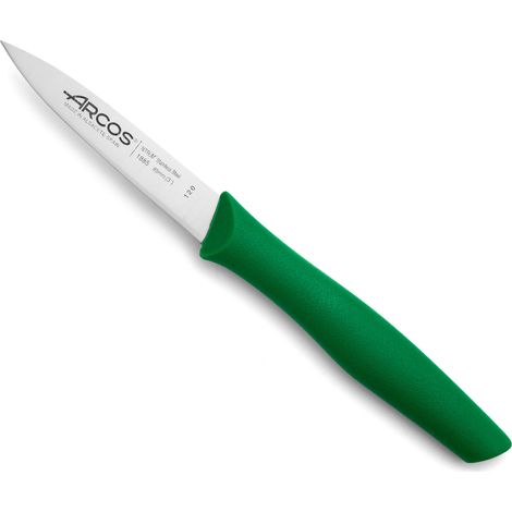 Coltello Mondador Arcos Nova 188521 in acciaio inox Nitrum e mango Polipropilene, lama colore verde lama 8,5 cm con coperchio lama e scatola espositore (1/5)