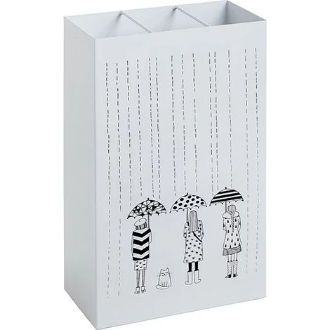 Porte parapluies en métal laqué blanc motif noir - Longueur 30 x Hauteur 48 x Profondeur 16 cm -PEGANE- (1/4)