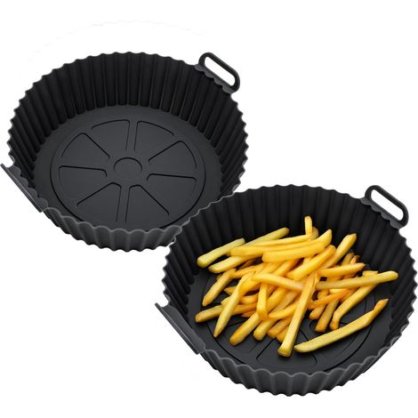 Airfryer Silikon Form rund 20,5 cm wiederverwendbar - 2er Set - Kunststoff Backform für die Heißluftfritteuse BPA-frei - Silikonform Silikoneinsatz Silikon Einsatz Backform für Heißluft Fritteuse