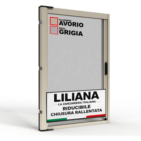 Zanzariera a Rullo "LILIANA" L 150 x H 250cm Laterale Riducibile per Porta Finestre Con Chiusura Rallentata e Magnetica - Avorio RAL1013 con Rete in Fibra di Vetro Grigia - Made in italy (1/5)