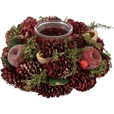 Bougeoir de Noël Centre de table déco Pomme Rouge pailleté - Feeric Christmas (1/3)