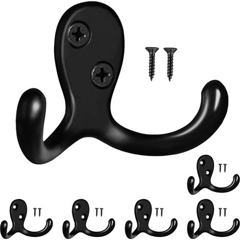 Lot de 6 crochets muraux pour suspension, crochets robustes à double griffe en métal à fixer au mur pour salon, salle de bain, cuisine, chambre à coucher pour manteau, sac, écharpe, serviette (1/5)