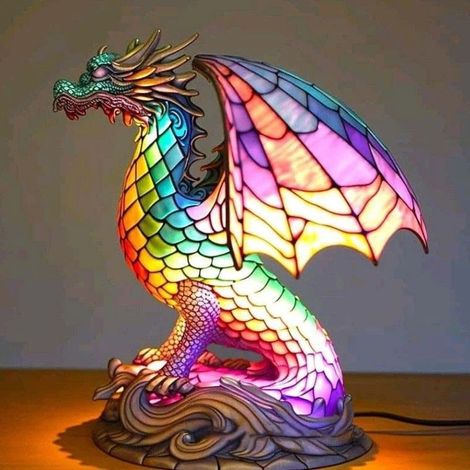 Drachen-Tischlampe (batteriebetrieben) – Retro-Tischlampe – 3D-Tier-Nachtlicht – 17 cm – LED-3D-Lichtornament