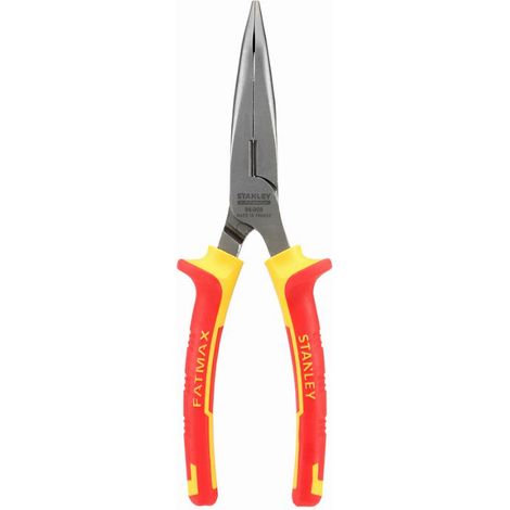 Stanley – Pince à bec demi-rond long coudé isolée 1000V – Poignée bimatière certifiée 1000V – Tête chromée inoxydable – Coupe fils latéral acier 160Kg/mm²
