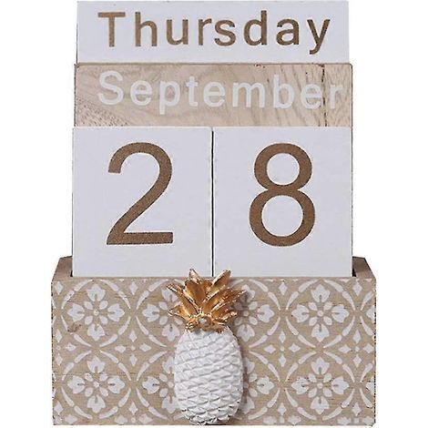 Ewiger Kalender aus Holz, Vintage-Holzblock-Kalender, Schreibtischaccessoire, Monat, Woche, Datum (Farbe 2) (1/5)