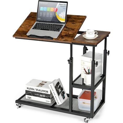 Costway – Table d’appoint en forme de C – Plateau réglable 0° à 32,5° – Roulettes verrouillables – Cadre en acier – Dimensions 80x40x64-95cm (1/5)