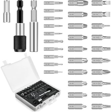 33 Pieces Damaged Screw Extractors, Screw Extractor Kit with Polishing Bits, Diameter 2-12 mm, Hardness 64-65 HRC, for Damaged Bolts or Screws (1/5)
