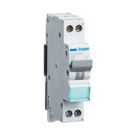 HAGER MLN525A  Interruptor automático 1P+N 25A curva-C 6kA 1 módulo (1/4)