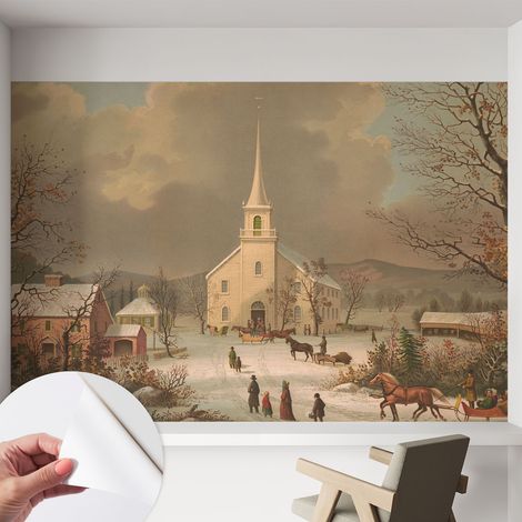 Carta da parati autoadesiva - fotomurale - decorazione parete - murale - adesivo da muro - Paesaggio invernale 152x104 cm (1/5)