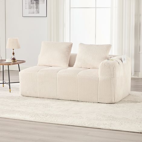Divano 2 posti 158x93x61 cm beige in velluto a coste con tasche laterali e portabicchieri (1/5)
