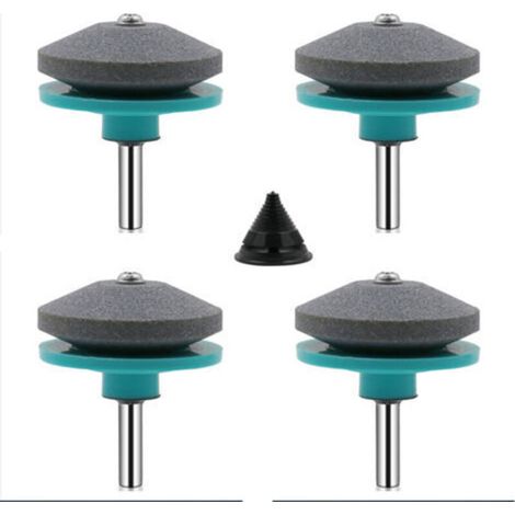 4 Pieces Lawnmower Blade Sharpener Universal Lawnmower Sharpener Mower Accessories with 1Pcs Blade Balancing Kit, (Green and Blue) (1/5)