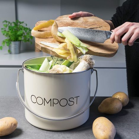 Poubelle à compost en acier inoxydable Poubelle à compost de cuisine Filtre à charbon inclus MNS (1/4)
