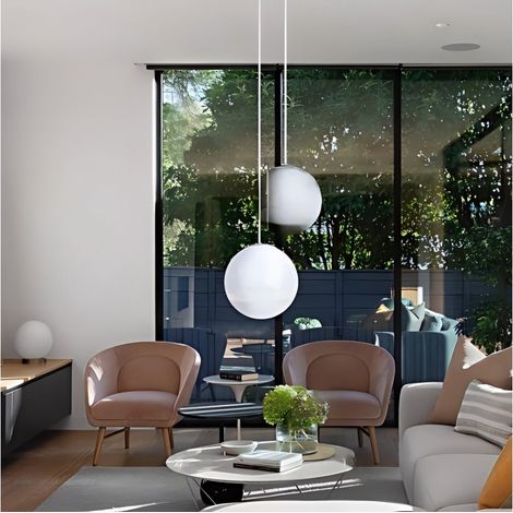 Suspension lumineuse sphérique en acrylique blanc, douille E27, style moderne minimaliste (sans ampoule)