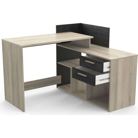 Optima Mesa Escritorio Reversible Melamina Roble Kronberg/Negro 121cm Estilo Moderno, Muebles de Oficina (1/5)