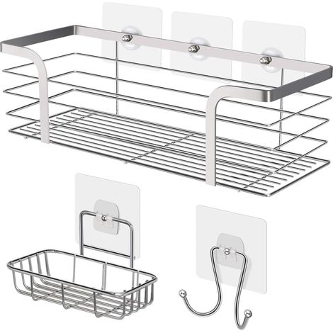 Shower Shelf, Soap Dish, Towel Hook, Bathroom Accessory, Bathroom Storage, SUS 304 Stainless Steel, Set of 3