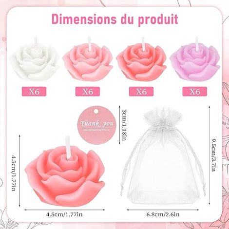 Mini Rose Shaped Candles, Decorative Tea Light with Organza Bags and Tags, Guest Gifts for Wedding, Mother's Day, Baby Shower, Birthday (1/4)
