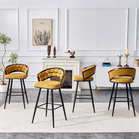 Set di 4 sgabelli da bar 56x50,5x98,5 cm in metallo e velluto giallo FLORAGRACE (1/5)
