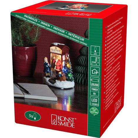 Konstsmide Luci di Natale Scena di Babbo Natale Cabina Telefonica Ornamento di Natale Decorazione/Funzionamento a batteria: 3xAAA (escl.)/Scena di Natale Multicolore Diodi (1/4)