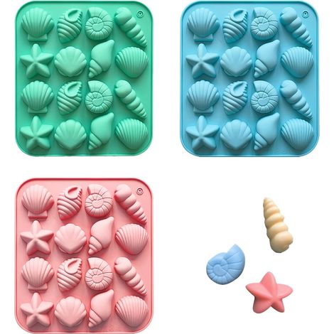 Mini Moule Silicone 12 Cavités 3 Pièces Moule Chocolat Silicone Thème Océan Moule Cupcake Silicone Convient pour les Gâteaux Diy Chocolats Bonbons Glaçons,Parent,Coquillage (1/5)