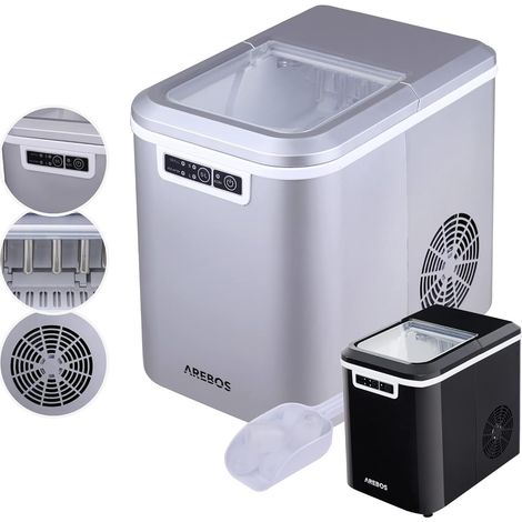Arebos – Machine à glaçons professionnelle 2,2L – 12 kg en 24h – 9 glaçons en 10-15 min – Auto-nettoyage – Design compact et élégant