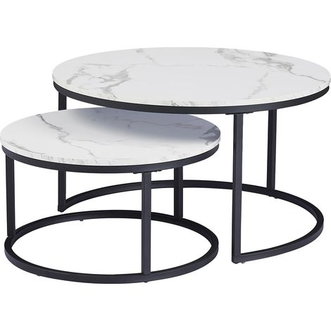 Table basse de salon, marbre blanc, combinaison en bois (1/2)
