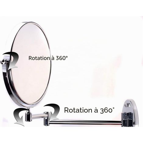 Miroir de Maquillage, 10X Grossissement, Ø 20 cm Miroir Mural, Pliable Miroir de Salle de Bain, Double Visage Miroir de Mural, Tournant Miroir de Rasage, chromage, KXD3107-10x (1/5)