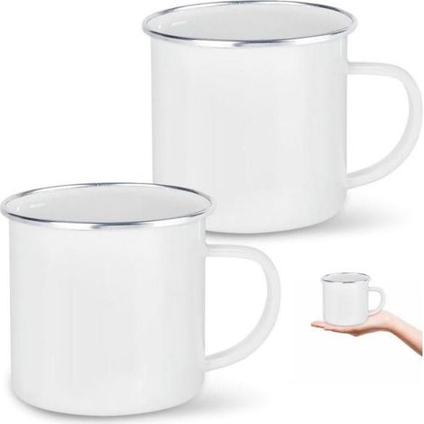 2 Pièces Tasse Emaillee Metal, 350 ML, Acier Inoxydable, Anse Ergonomique, Camping Pique-nique (1/5)