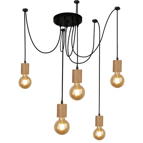 Lampadario Industrial-Nordico Spinoso Acciaio Nero Marrone 5 Luci E27 (1/5)