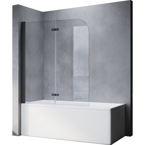 SONNI Panneau de baignoire pliable noir 120x140cm NANO verre ESG 6mm Pare-douche pour baignoire (1/5)