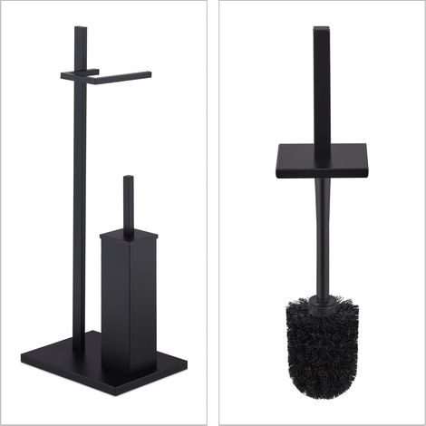 Elegante piantana WC portascopino portarotolo 16 x 16 x 64 cm in acciaio nero 130011031