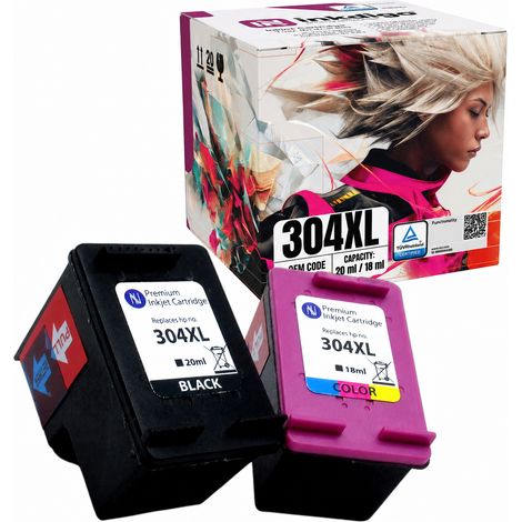 Cartouches d'encre Inkdigo 304XL compatibles avec les imprimantes multifonctions HP DeskJet 2620, 3730 et Envy 5020. Certification TÜV. (1/5)