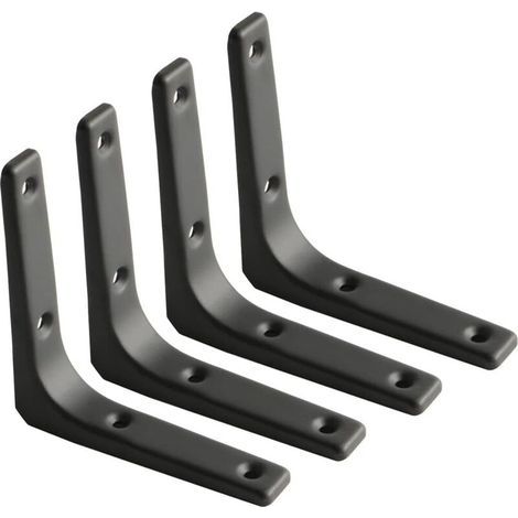 Équerre Étagère Murale, Équerre Métal Mat Noir, Support Étagère Métal pour Déco Cusine, Équerre Charge Lourde, 100mm100mm, 4pcs (1/5)