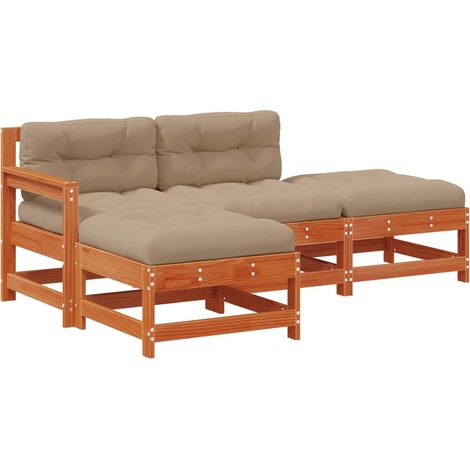 Garden Lounge Set 4 pcs Wax Brown Solid Pine Wood vidaXL