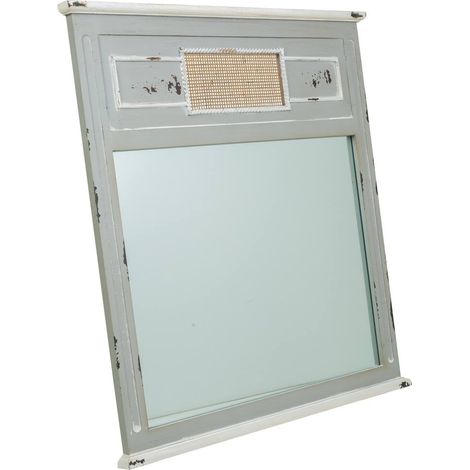 Espejo de madera y rejilla bambú gris 70x3,3x76