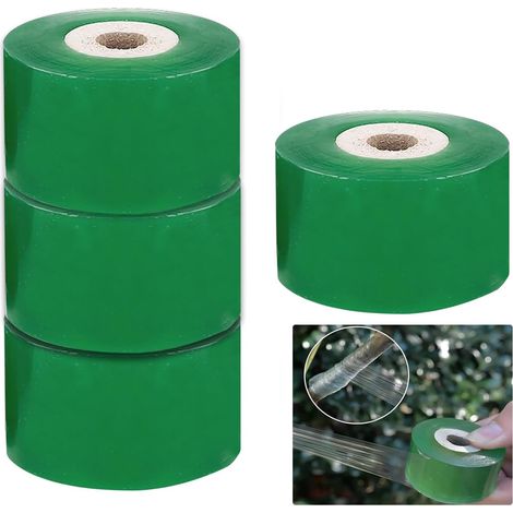 Ruban de Greffe, 4 Rouleaux de 3cm de Ruban de Greffage pour Arbres Fruitiers, pied de Greffe Ruban Rétractable, Ruban Rétractable Auto Adhésif Transparent, Ruban de Greffe pour Jardins, Vert (1/5)