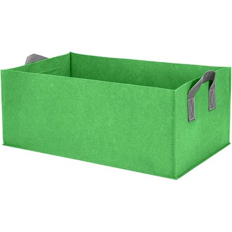 Set bestehend aus 1 rechteckigem Pflanzsack (60×30×20 cm, grün), erhöhtem Pflanzgefäß mit Griffen, belüftetem quadratischem Gewebe