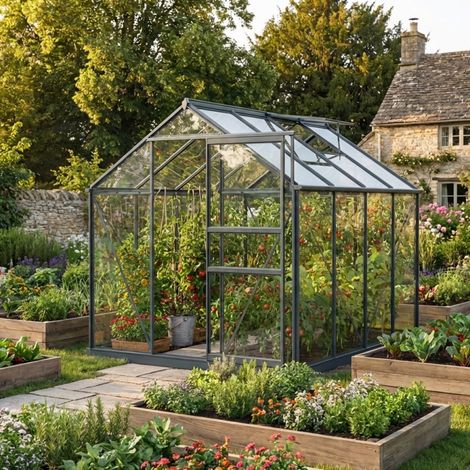Serre Jardin Aluminium Anthracite 4,57m2 Verre Trempé 4mm Rinca (1/5)