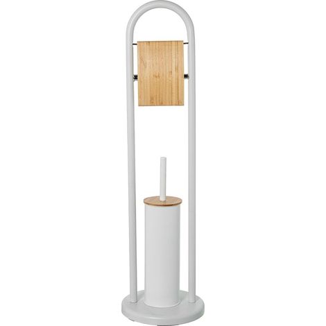 Support pour Papier avec Brosse WC en métal Blanc 22 x 22 x 80 cm (1/4)
