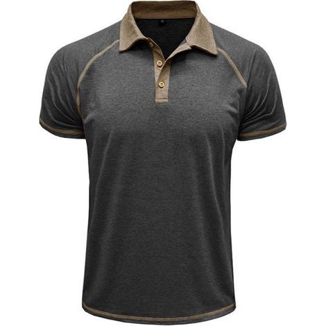 Polo Homme Manches Courtes Grande Taille Casual Polo Shirt Ete Regular Fit Couleur Contraste - Taille EU - Gris Fonce (1/4)