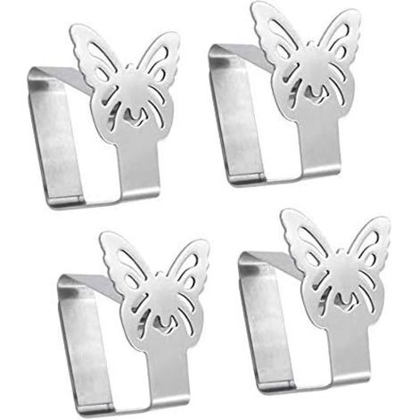 Pinces de nappe en acier inoxydable - Pinces papillon antidérapantes pour intérieur et extérieur - set de 4 – 6,2 x 1,8 x 4,9 cm (1/5)